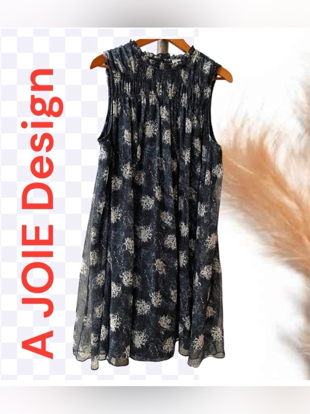 Luxury Designer Swing Baltic dress by JOIE navy & gray floral in SZ XL like new